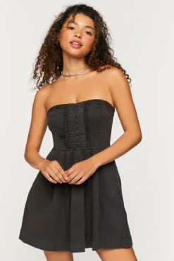 Twill Crochet-Trim Strapless Mini Dress