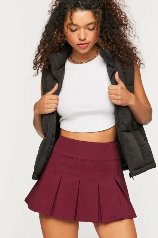 Twill Pleated Mini Skirt