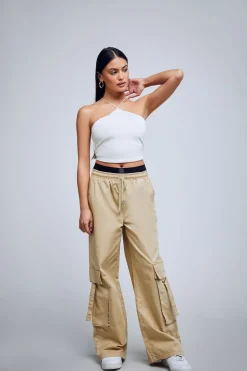 Twill Wide-Leg Cargo Pants