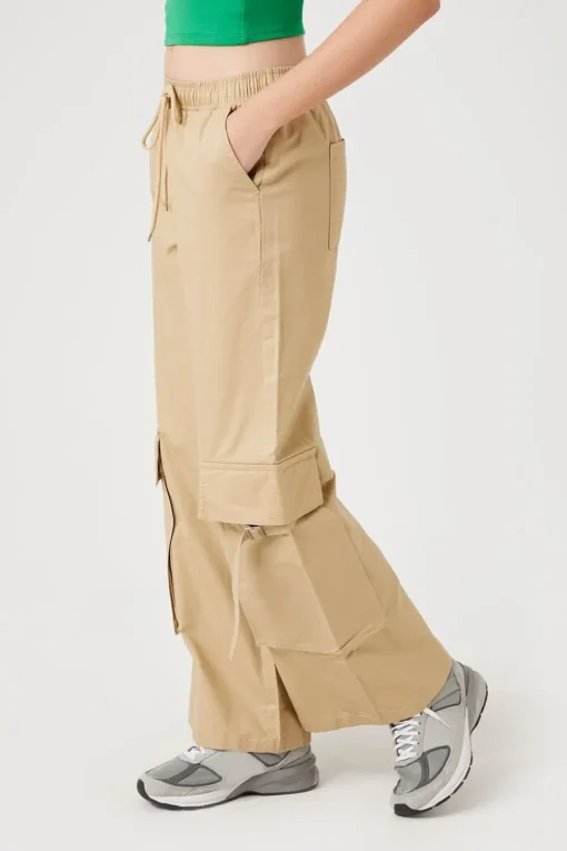 Twill Wide-Leg Cargo Pants