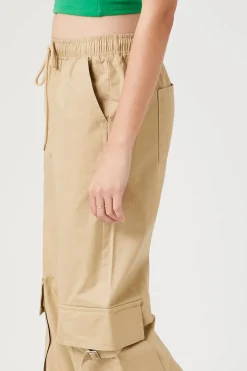 Twill Wide-Leg Cargo Pants