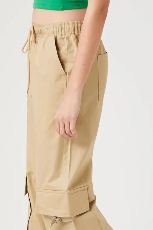 Twill Wide-Leg Cargo Pants