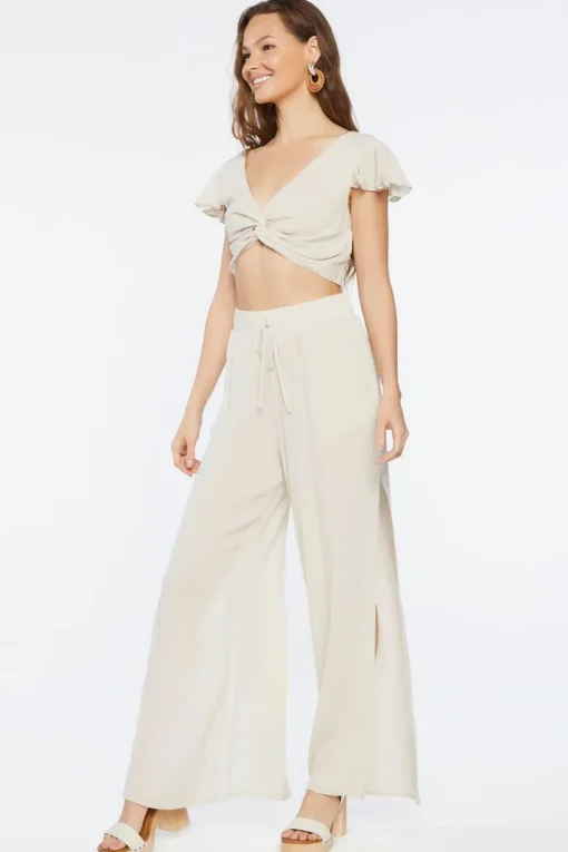 Twisted Crop Top & Slit Pants Set