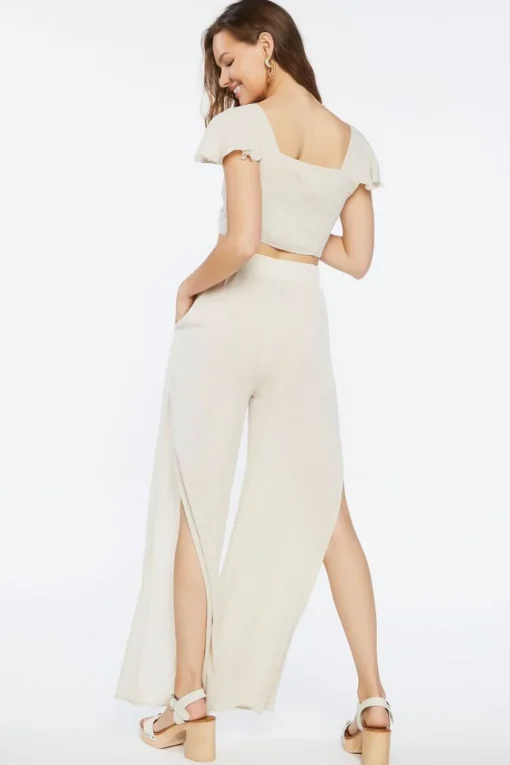 Twisted Crop Top & Slit Pants Set