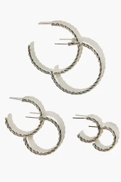 Twisted Open-End Hoop Earring Set