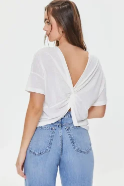 Twisted-Back Marled Knit Tee