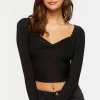Twist-Front Long-Sleeve Crop Top