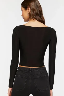 Twist-Front Long-Sleeve Crop Top
