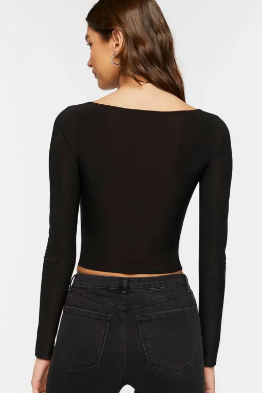 Twist-Front Long-Sleeve Crop Top