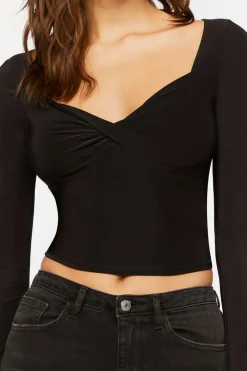 Twist-Front Long-Sleeve Crop Top