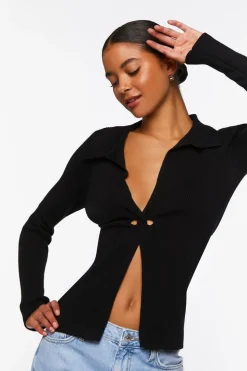 Twist-Front Sweater-Knit Top