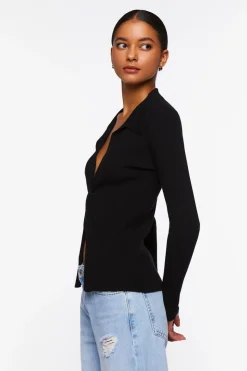 Twist-Front Sweater-Knit Top