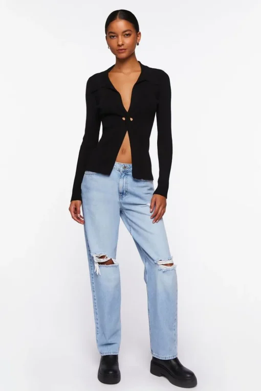 Twist-Front Sweater-Knit Top