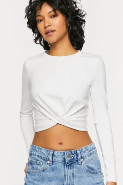Twist-Hem Long-Sleeve Crop Top
