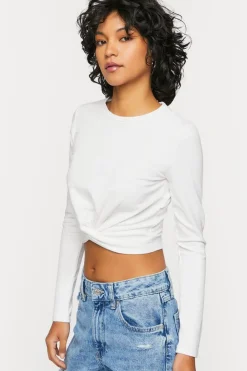 Twist-Hem Long-Sleeve Crop Top