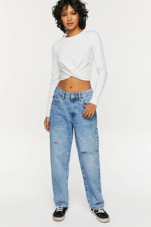 Twist-Hem Long-Sleeve Crop Top