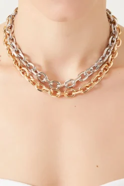 Two-Tone Layered Rolo Chain Necklace