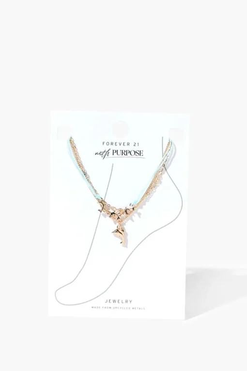 Upcycled Dolphin Charm Anklet Set