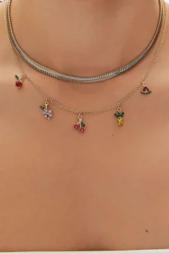 Upcycled Fruit Charm Layered Necklace Set