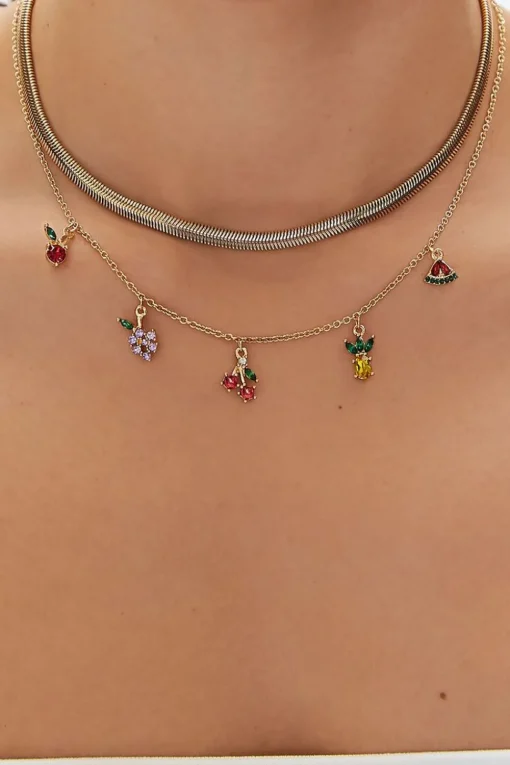 Upcycled Fruit Charm Layered Necklace Set