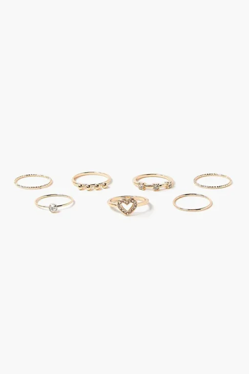 Upcycled Rhinestone Heart Ring Set