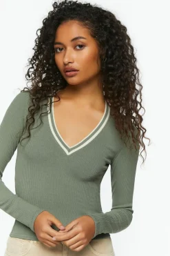 Varsity-Striped Long-Sleeve Top