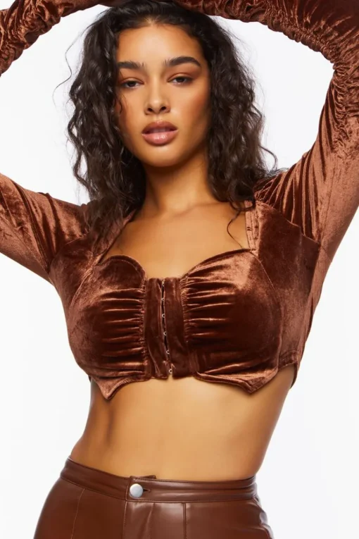 Velvet Hook-And-Eye Crop Top