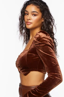 Velvet Hook-And-Eye Crop Top