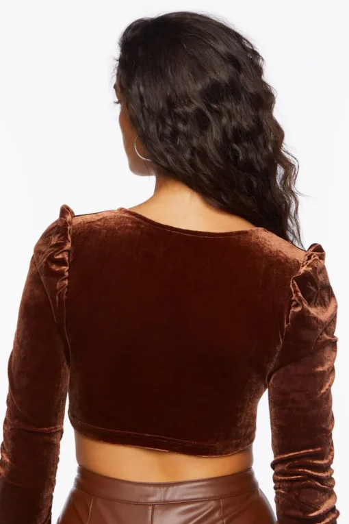 Velvet Hook-And-Eye Crop Top