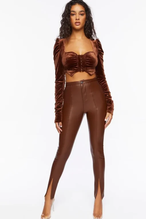 Velvet Hook-And-Eye Crop Top