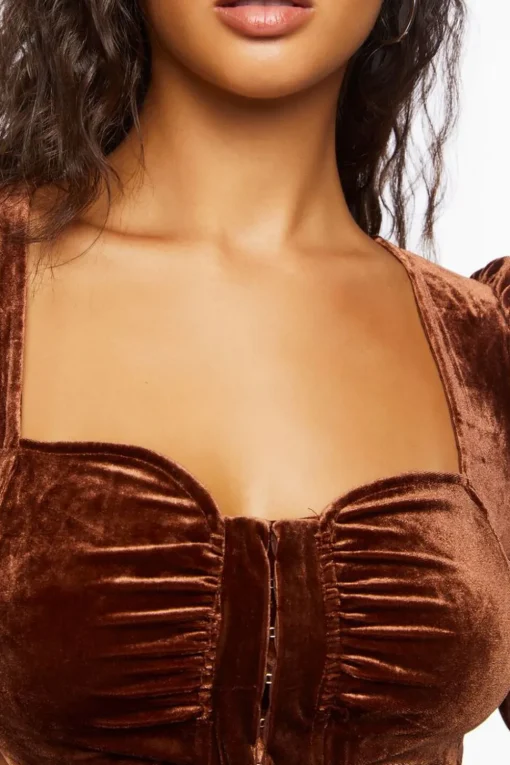 Velvet Hook-And-Eye Crop Top