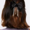 Velvet Rhinestone Bow Hair Barrette