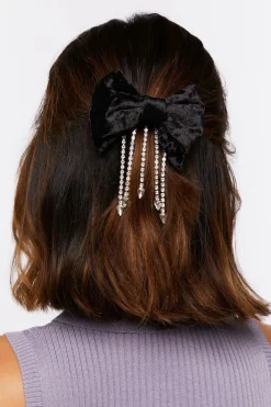 Velvet Rhinestone Bow Hair Barrette