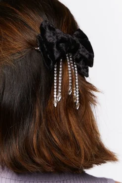 Velvet Rhinestone Bow Hair Barrette