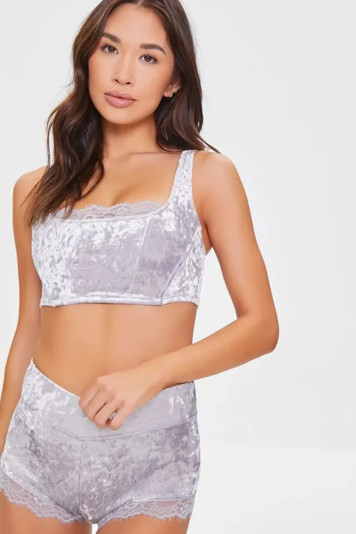 Velvet Ruched-Bum Lace Shorts