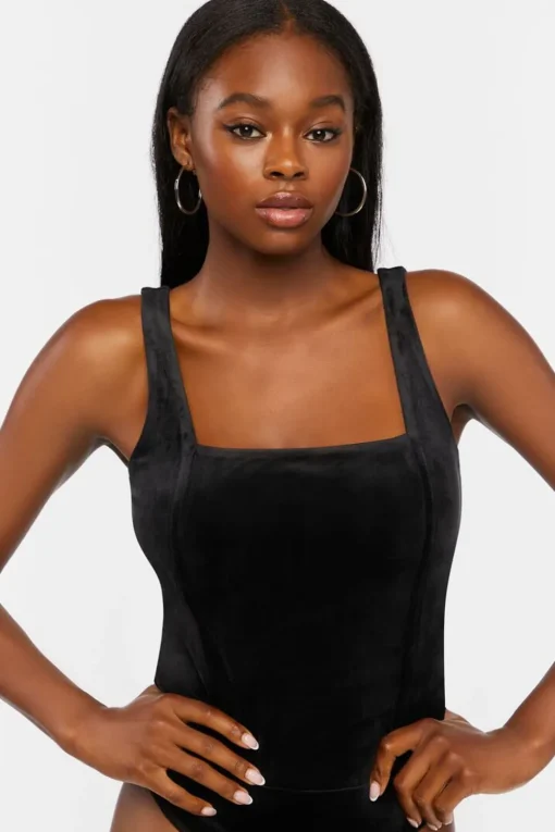 Velvet Square-Neck Bodysuit