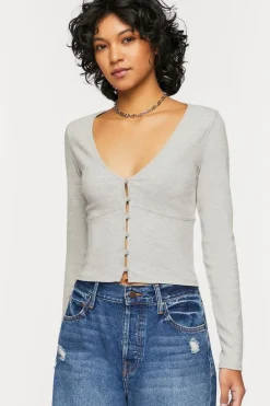 V-Neck Button-Front Crop Top