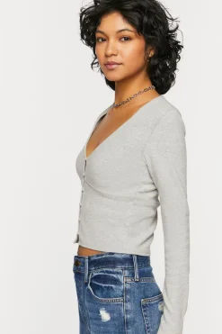 V-Neck Button-Front Crop Top