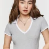V-Neck Cropped Polo Shirt