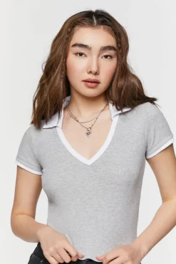 V-Neck Cropped Polo Shirt