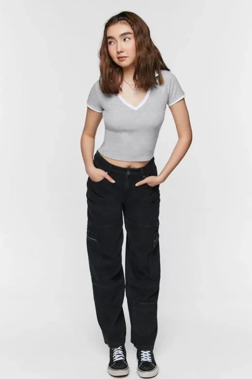 V-Neck Cropped Polo Shirt