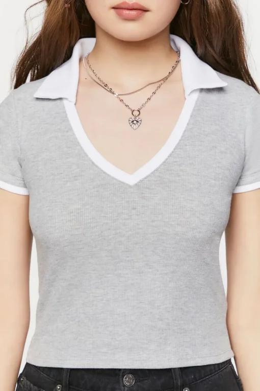 V-Neck Cropped Polo Shirt