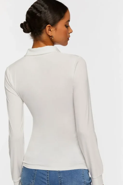 V-Neck Shirred Long-Sleeve Shirt