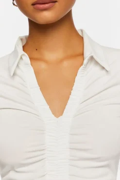 V-Neck Shirred Long-Sleeve Shirt