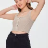 Waffle Knit Button-Front Crop Top