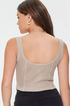 Waffle Knit Button-Front Crop Top