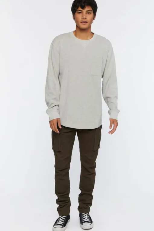Waffle Knit Heathered Long-Sleeve Tee
