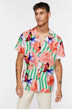 Watercolor Floral Butterfly Print Shirt