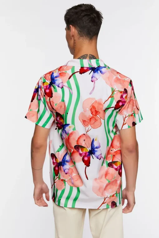 Watercolor Floral Butterfly Print Shirt