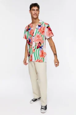 Watercolor Floral Butterfly Print Shirt